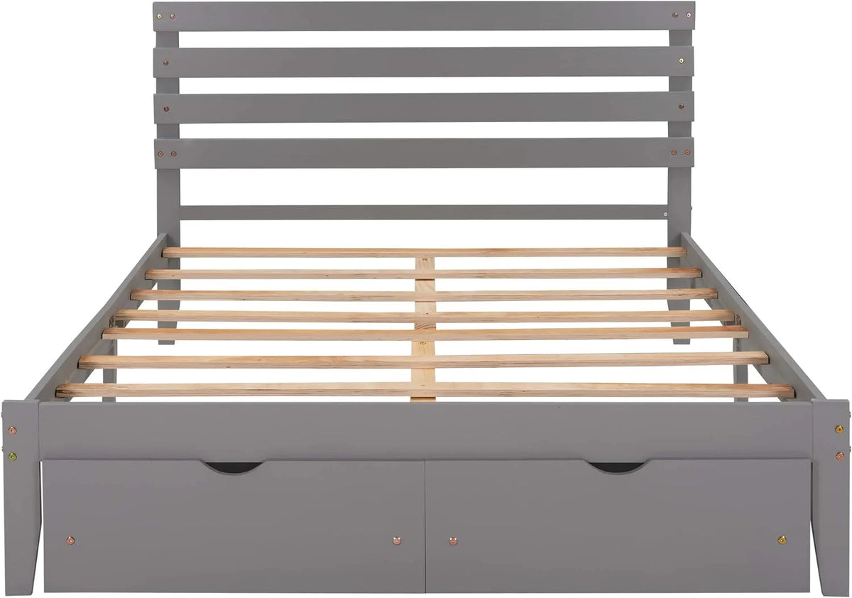 Queen Wood Platform Bed Frame with Storage Drawers and Headboard X6385