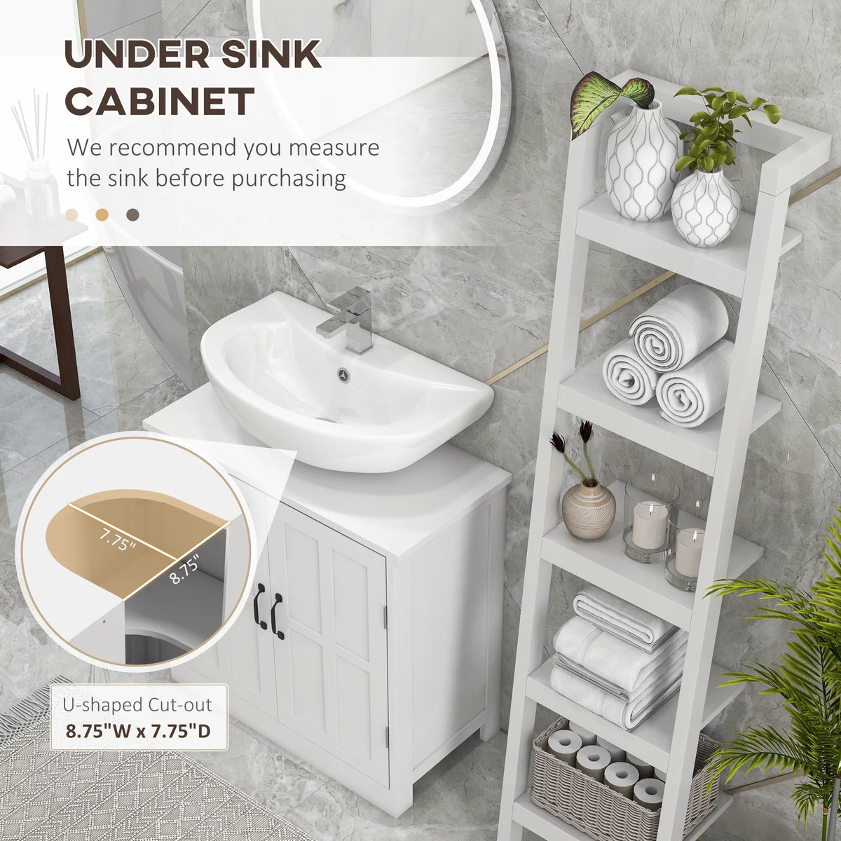 White Bathroom Sink Cabinet with Adjustable Shelf M352
