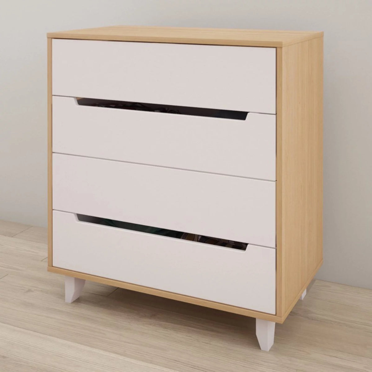 4 Drawer Chest in White and Natural Maple O671