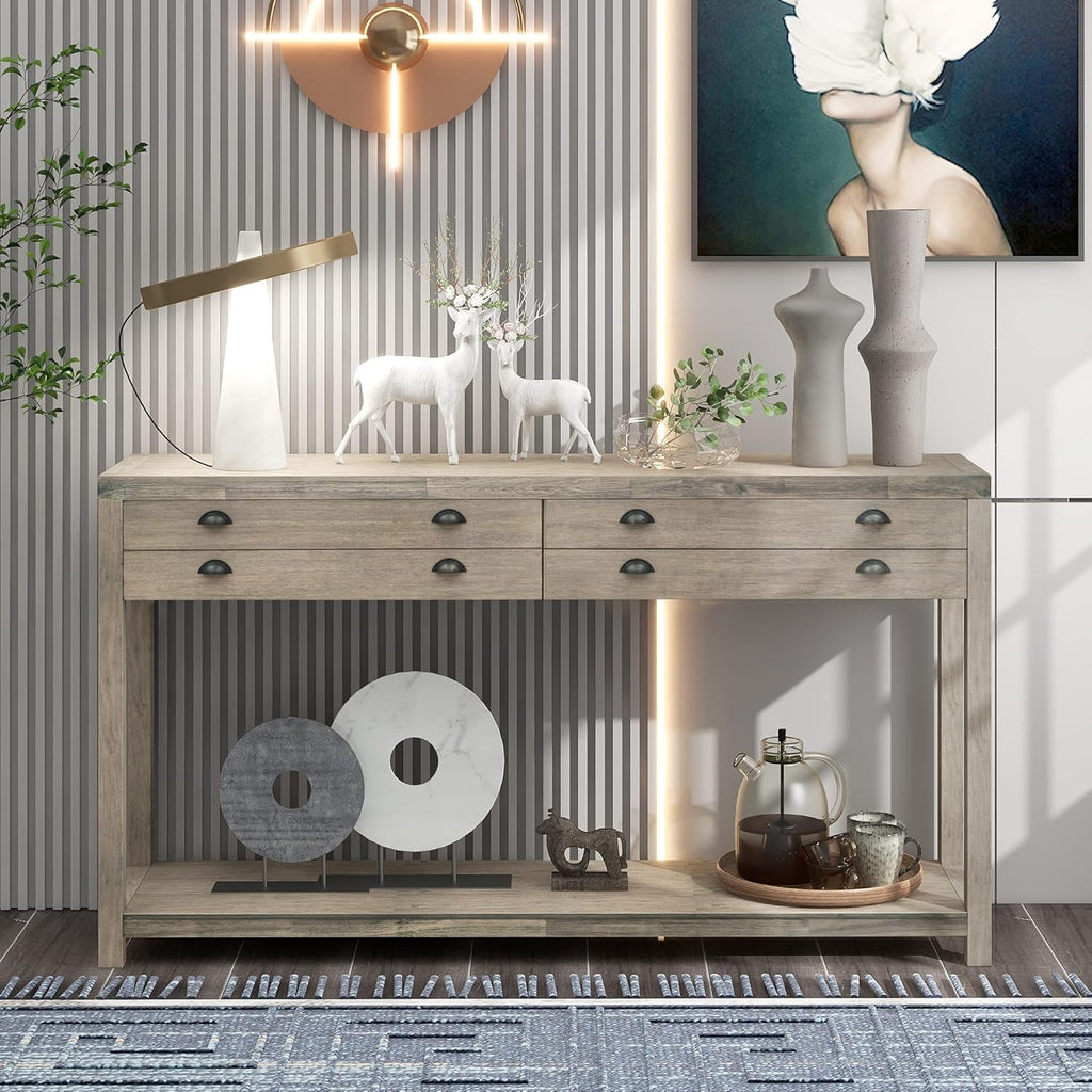 Green Wood Console Table with 2 Drawers X94404