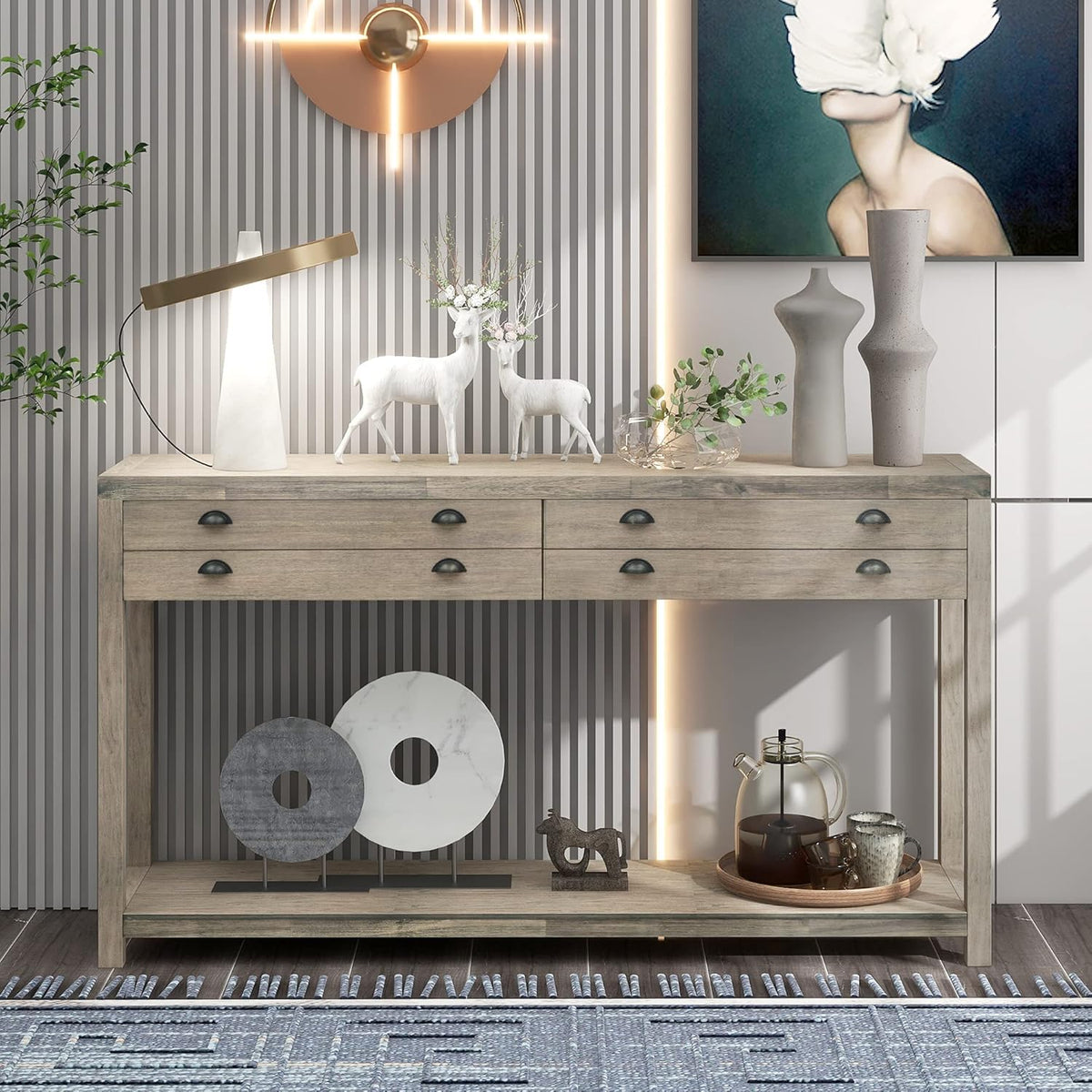 Green Wood Console Table with 2 Drawers X94404