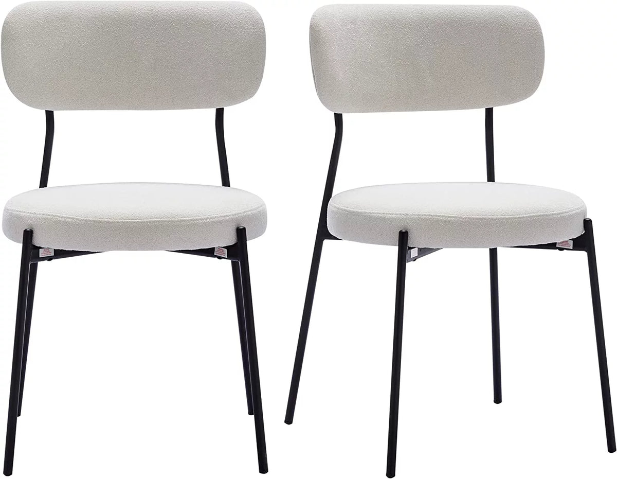 Set of 2 Boucle Upholstered Dining Chairs with Black Metal Legs A745