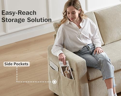 Beige Corduroy L Shaped Sleeper Sofa with Storage Chaise G43945