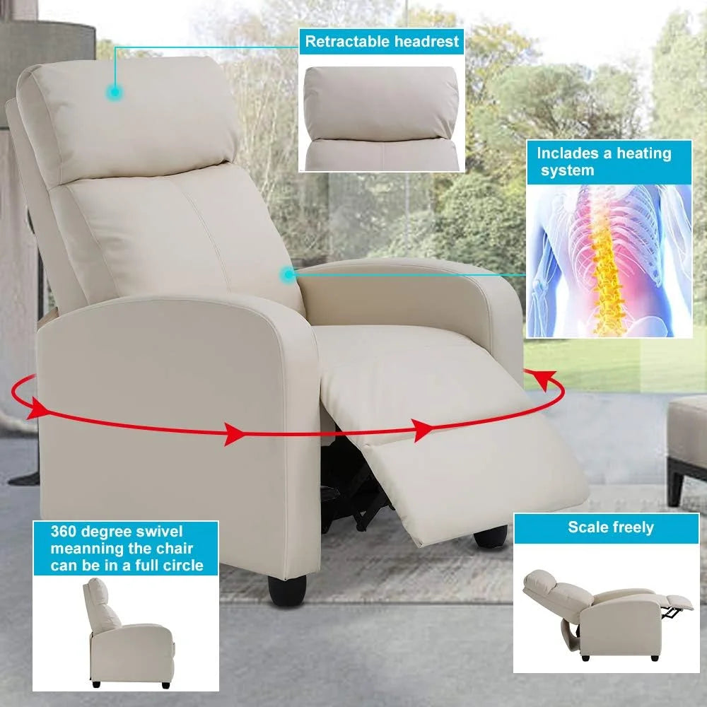 Beige PU Leather Recliner Chair with Footrest O700048