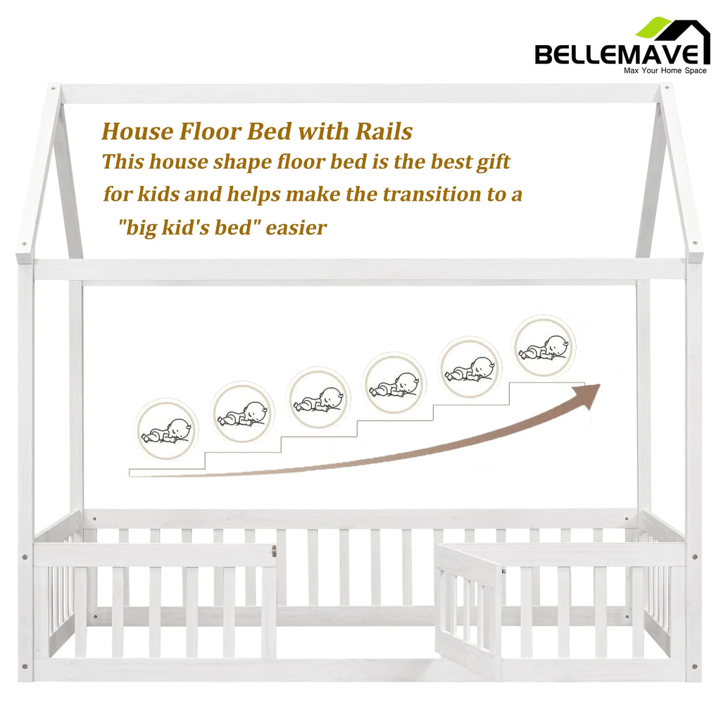 Twin House Floor Bed with Rails and Door A495306