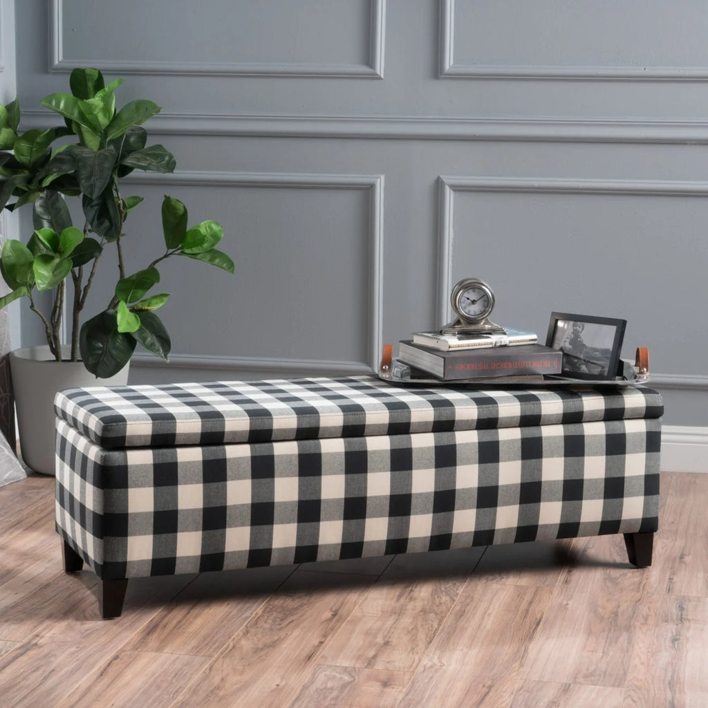 Black Checkerboard Fabric Storage Ottoman C711754