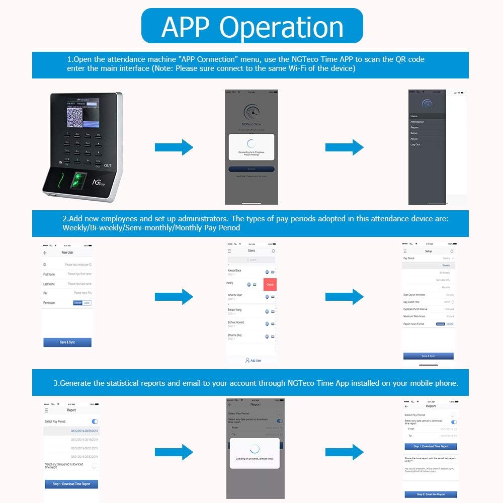 Time Clock, Fingerprint Time Card Machine with App D42546