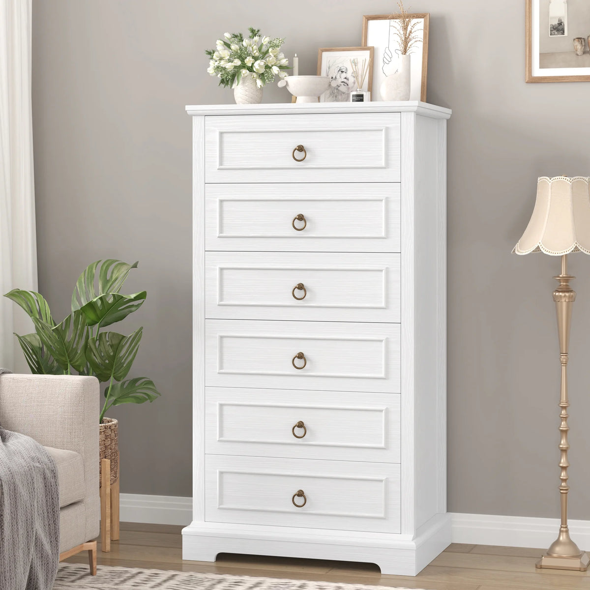 White 6 Drawer Wood Dresser L4256