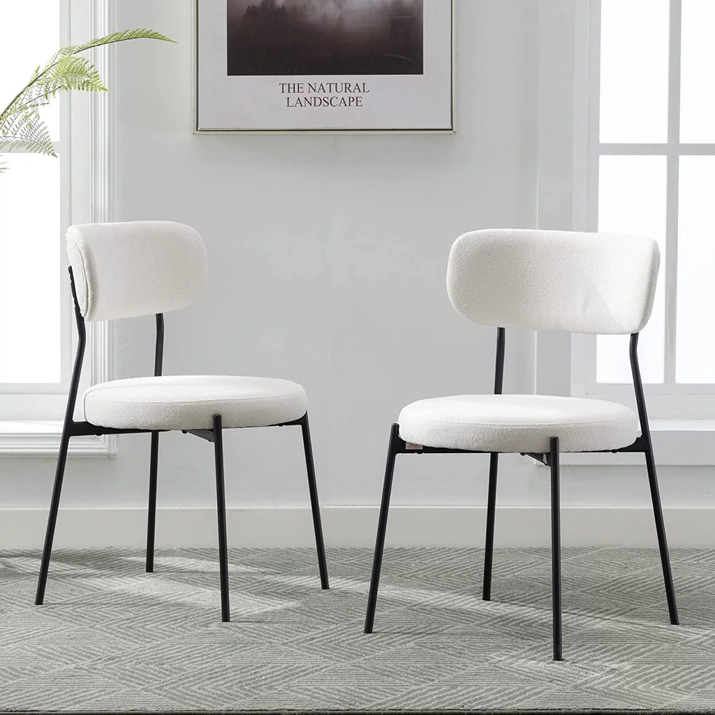 Set of 2 Boucle Upholstered Dining Chairs with Black Metal Legs A745