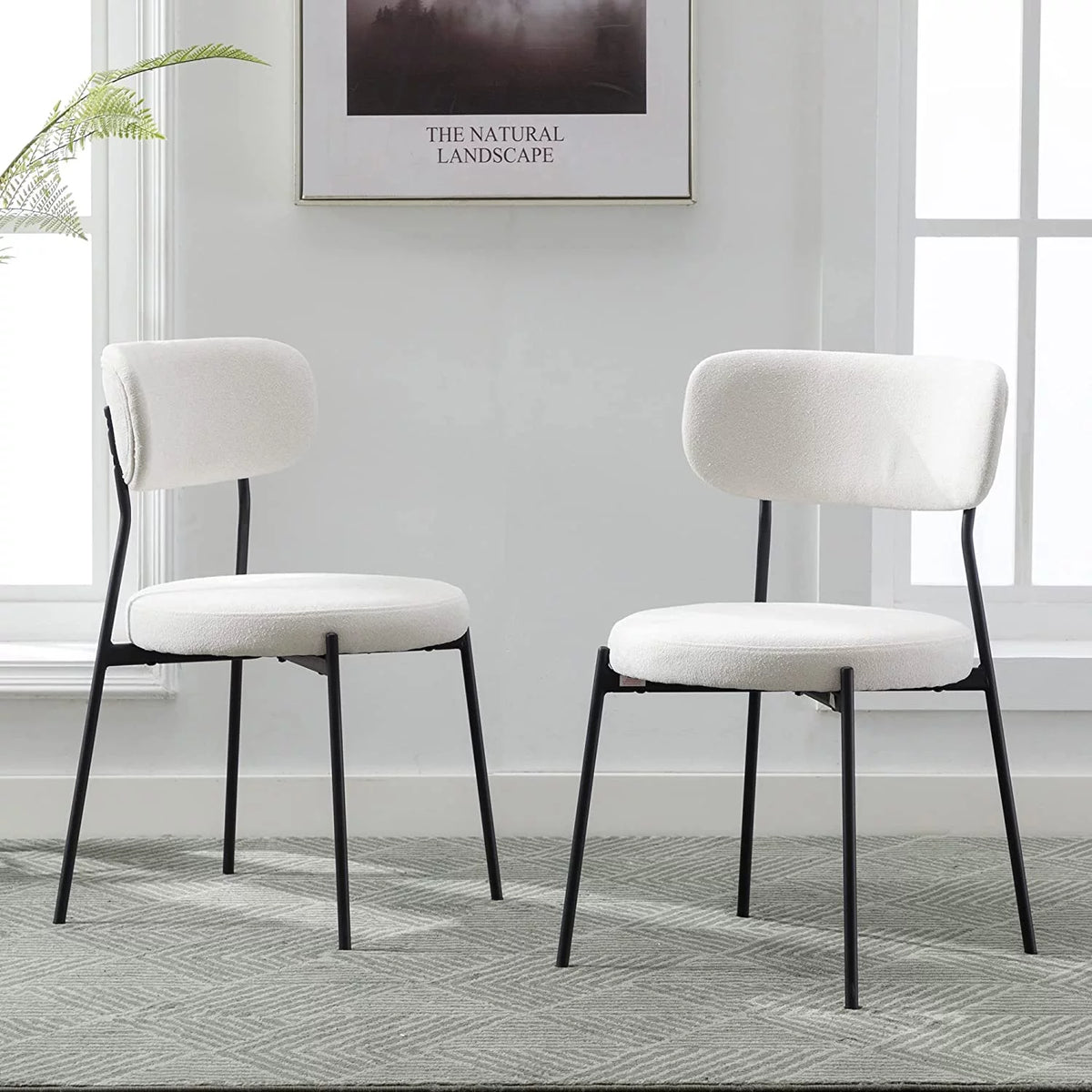 Set of 2 Boucle Upholstered Dining Chairs with Black Metal Legs A745