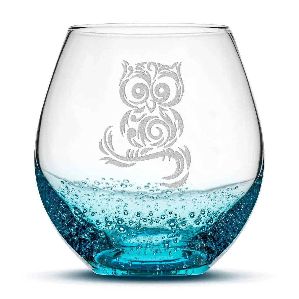 Handblown Hand Etched 18Oz Stemless Wine Glass J100588