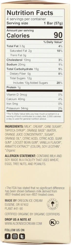 Organic Orange Cream Ice Cream Bars, 3 Fl Oz, 4 Count I64572