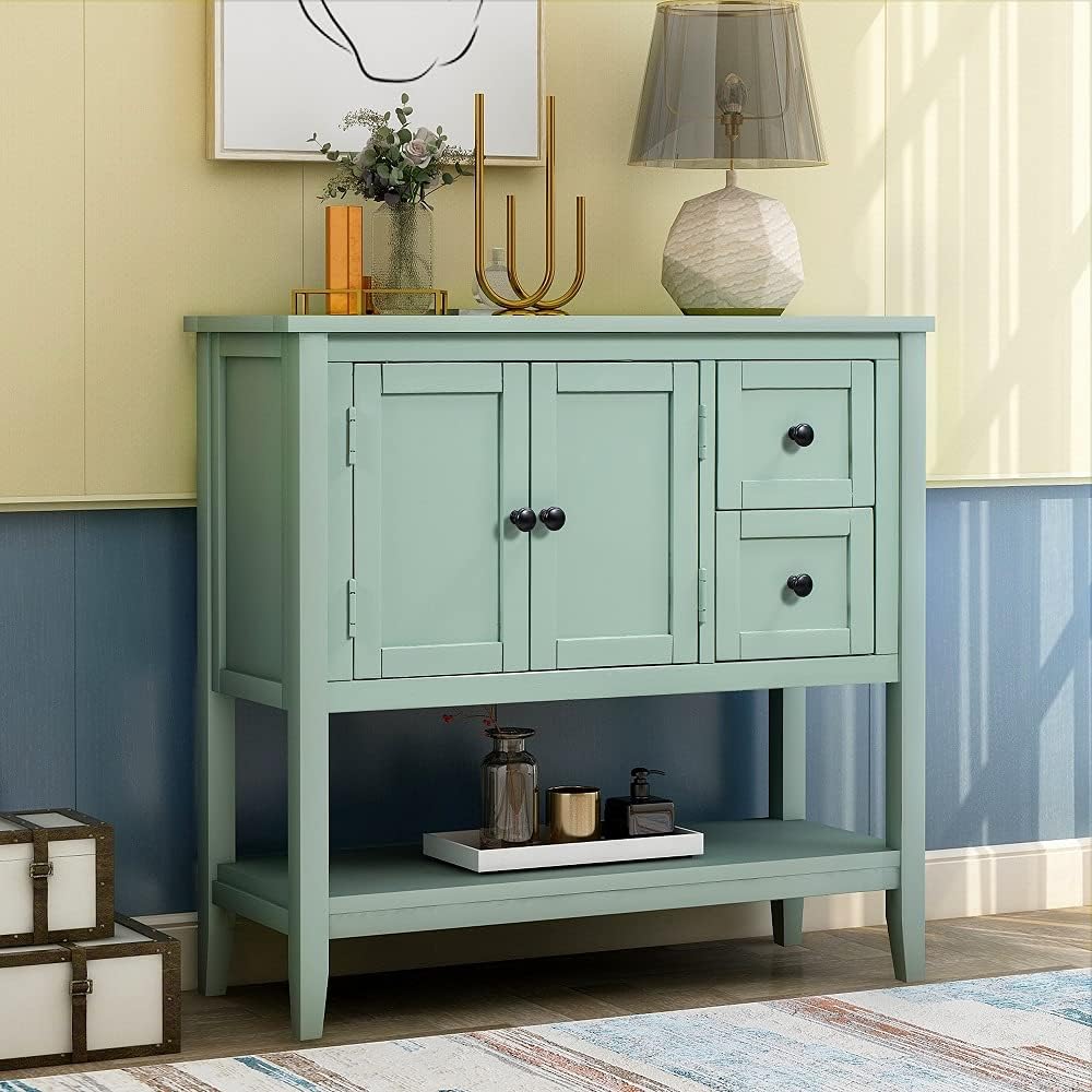 Green Wood Console Table with 2 Drawers X94404