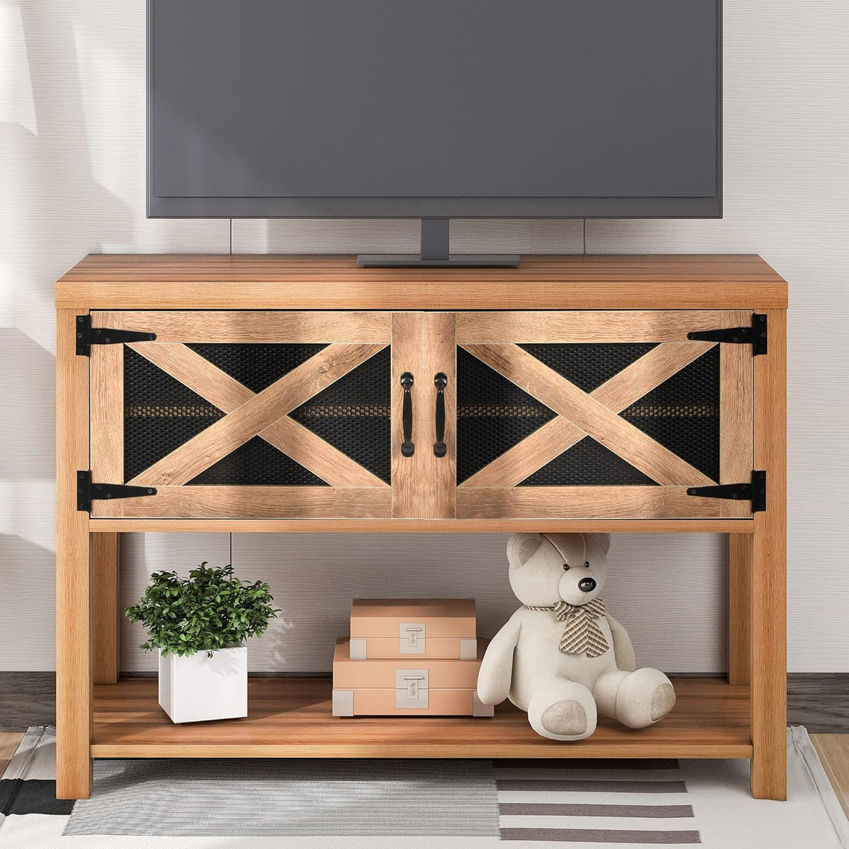 Espresso Wood Console Table with 2 Drawers 2 Cabinets 1 Shelf E959