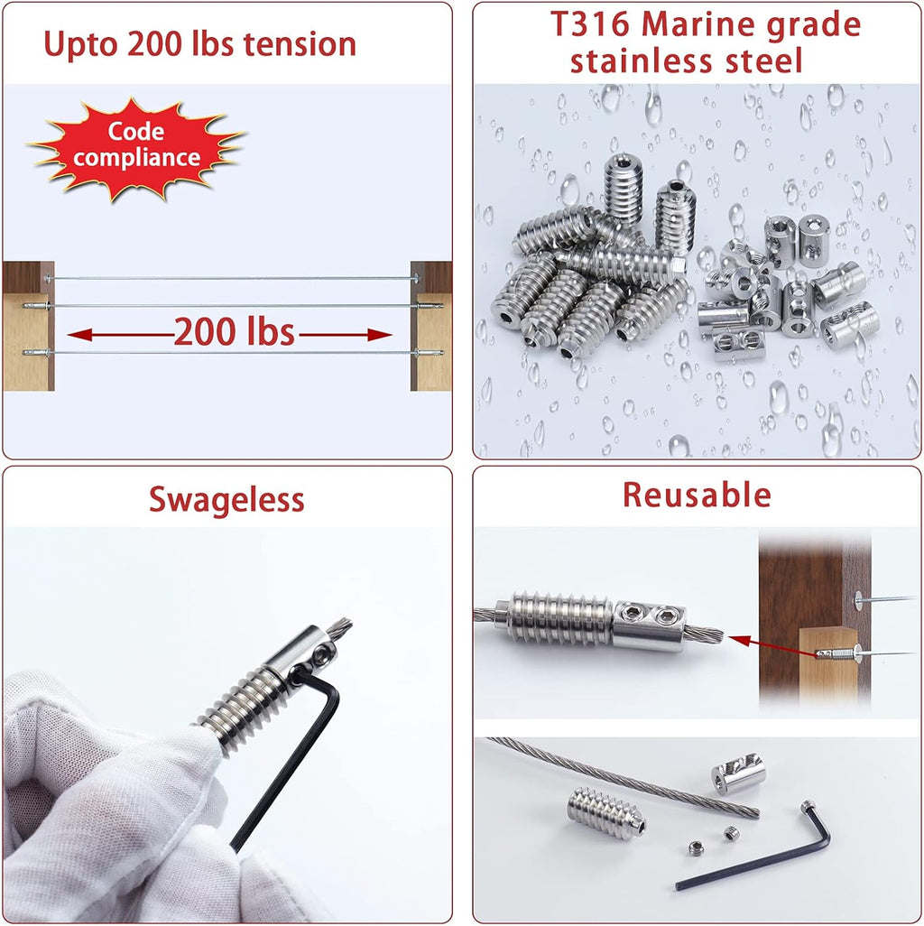 20 Pack 3/16 Cable Railing Kit T316 Stainless Steel A25096