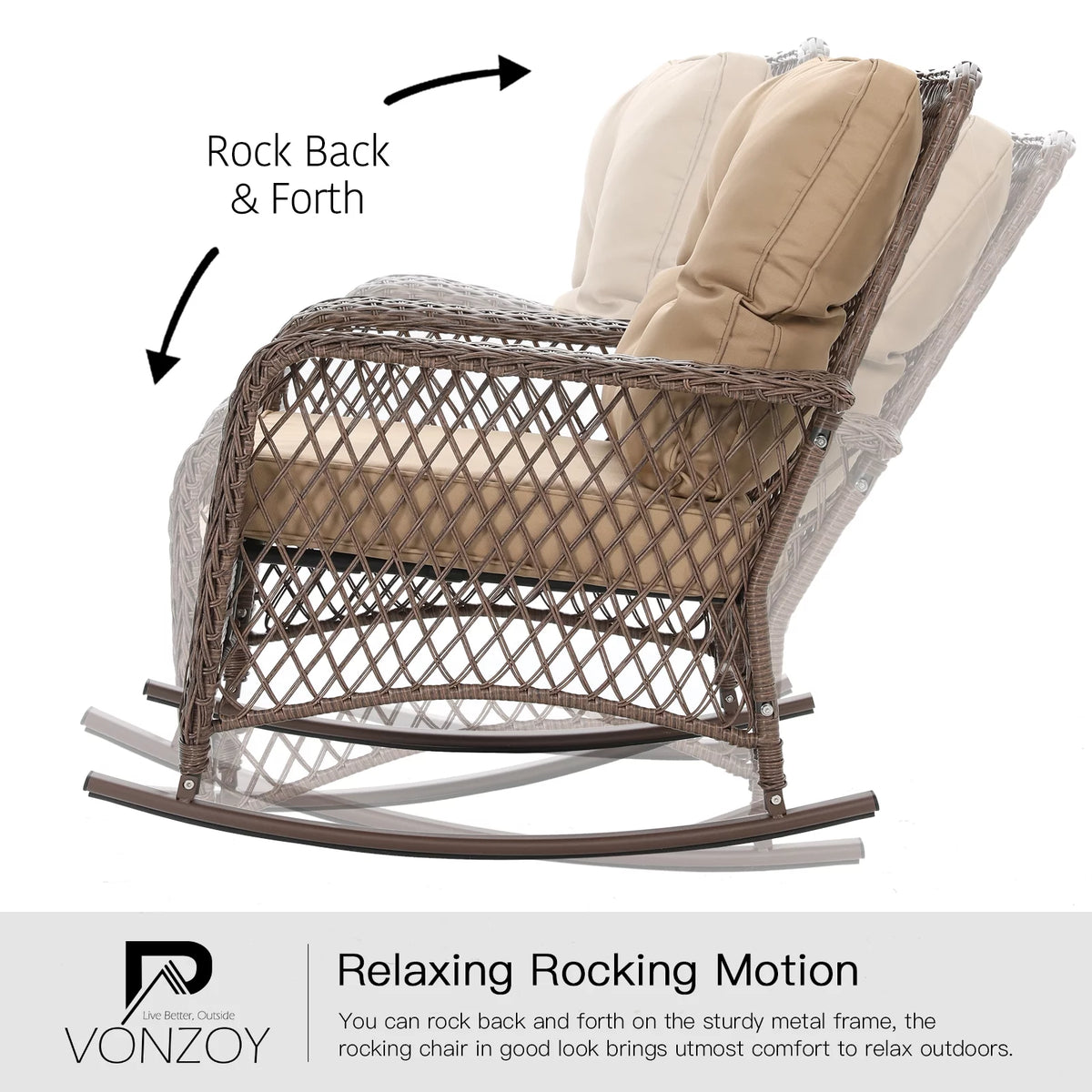 3-Piece Wicker Outdoor Rocking Chairs with Cushions and Table P340