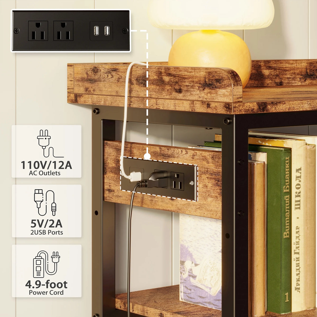 Height Adjustable 32 Inch Sofa Table with Power Outlet I4066