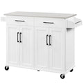 White Kitchen Island Cart with Stainless Steel Countertop Z71983