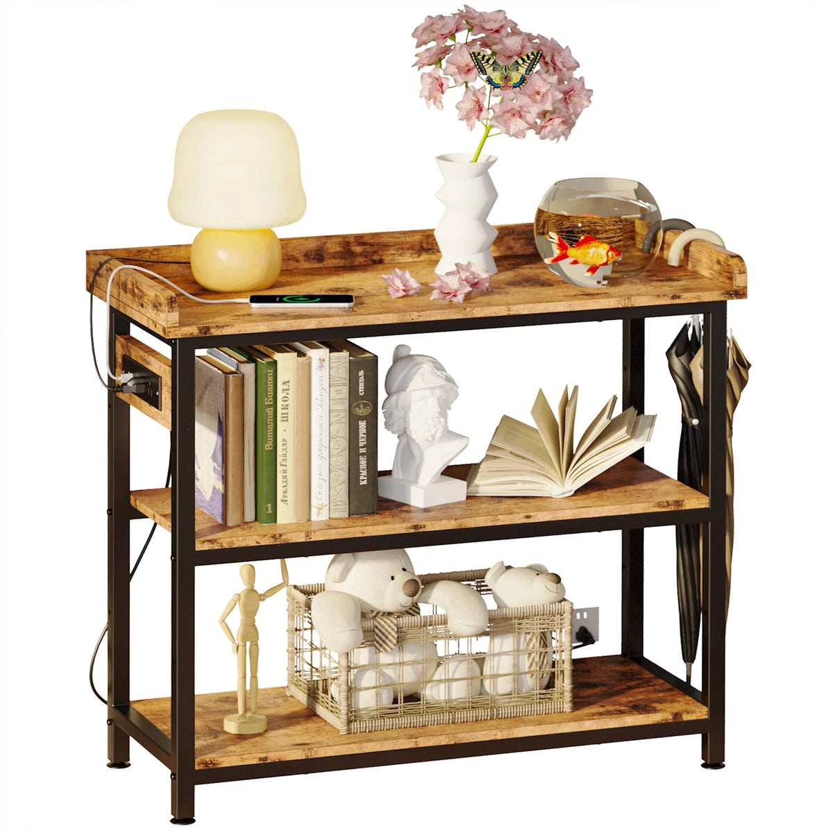 Height Adjustable 32 Inch Sofa Table with Power Outlet I4066