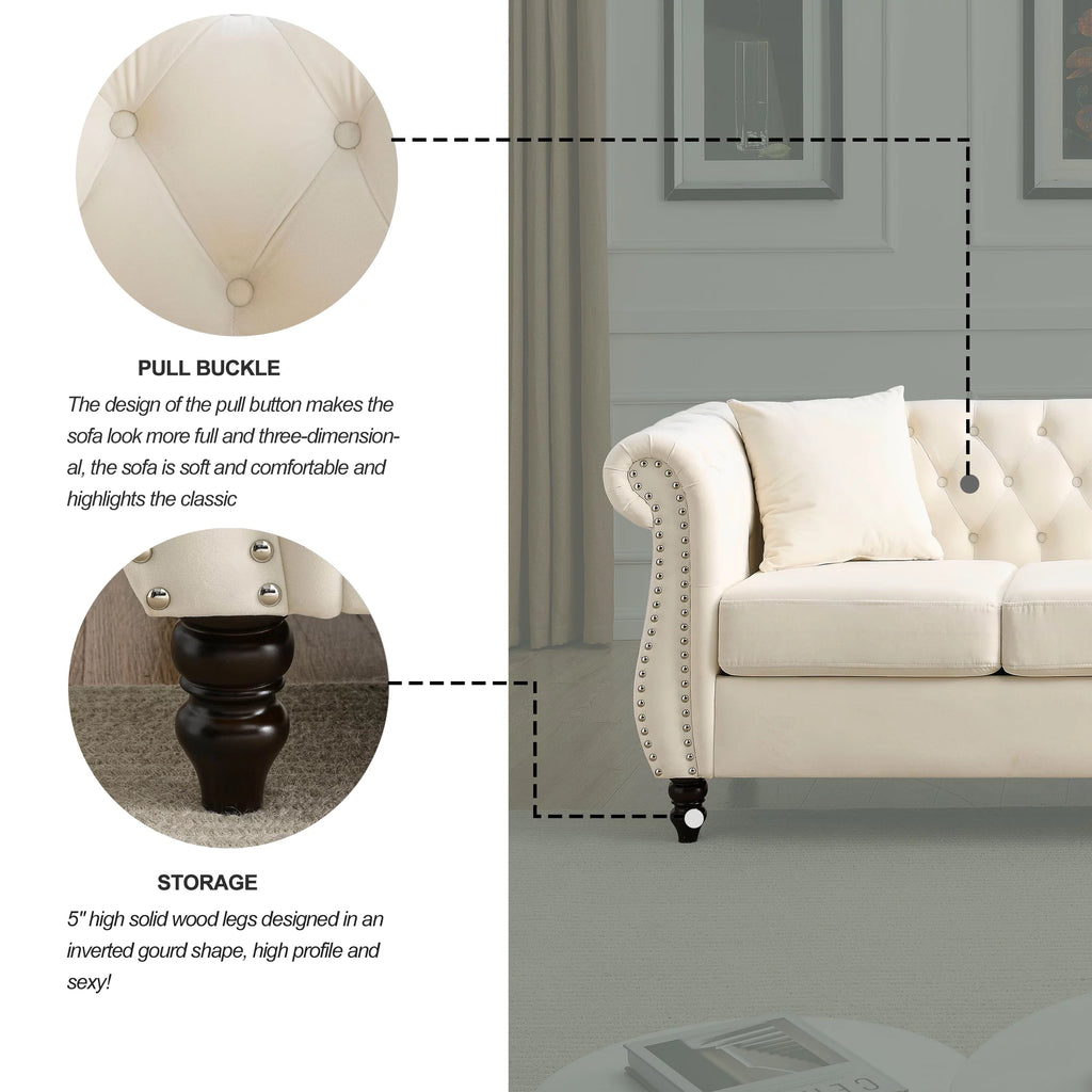 80" Velvet Tufted 3 Seats Sofa with Two Pillows F54685