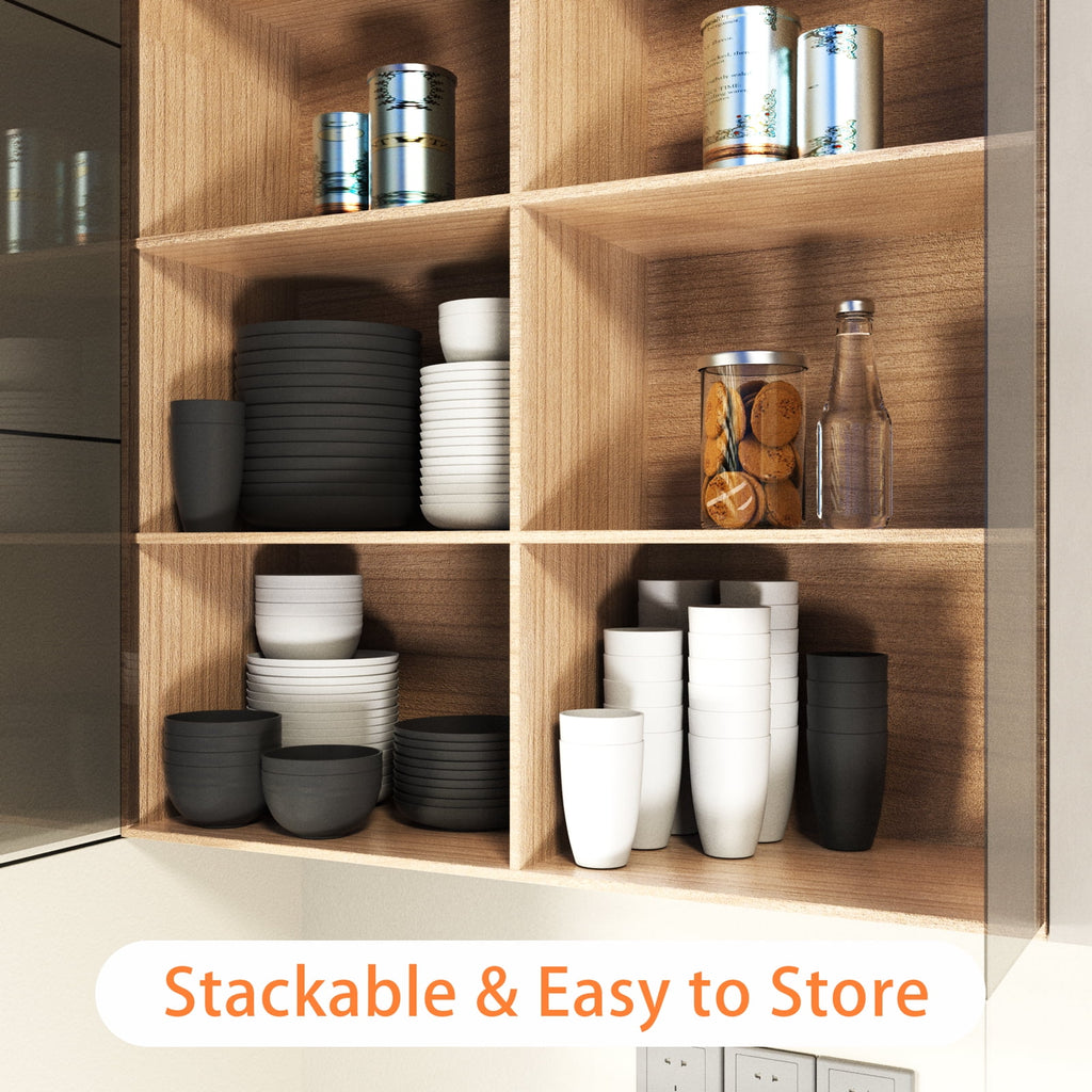 Wheat Straw Dinnerware Set for 8, 32 Pc Plastic Plates and Bowls H22182