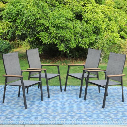 Beige Lightweight Aluminum Textilene Stackable Dining Chairs Set of 6 I40812
