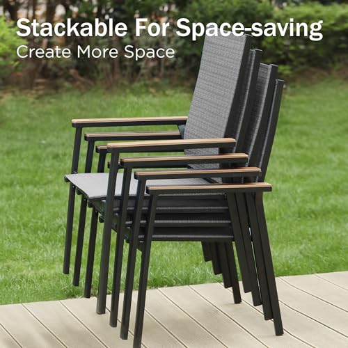 Beige Lightweight Aluminum Textilene Stackable Dining Chairs Set of 6 I40812