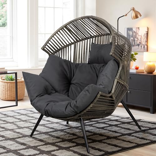 Oversized Beige Wicker Egg Chair with Cushion X788416