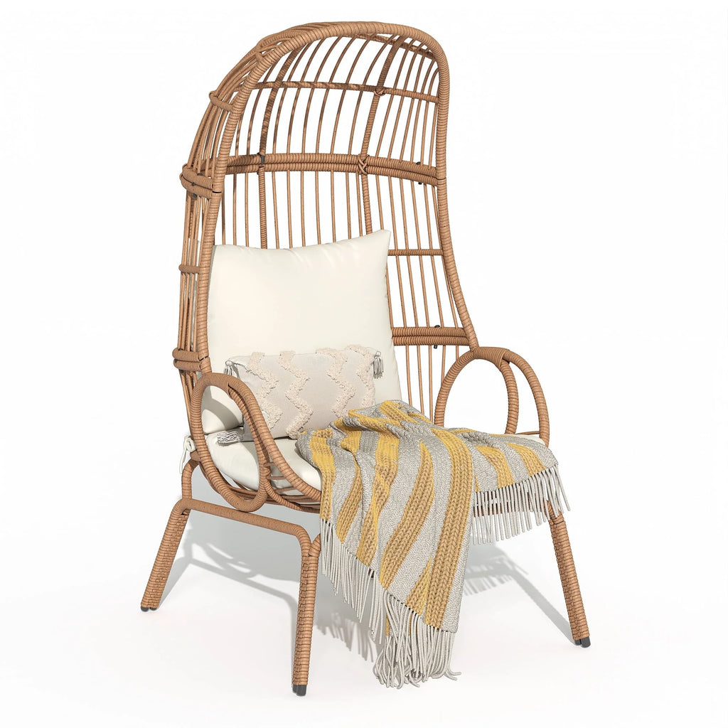 Oversized Wicker Egg Chair with Stand and Cushions N668