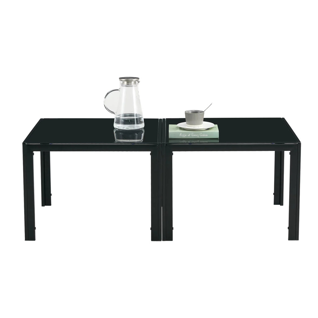 Coffee Table Set of 2 Black Tempered Glass D4549