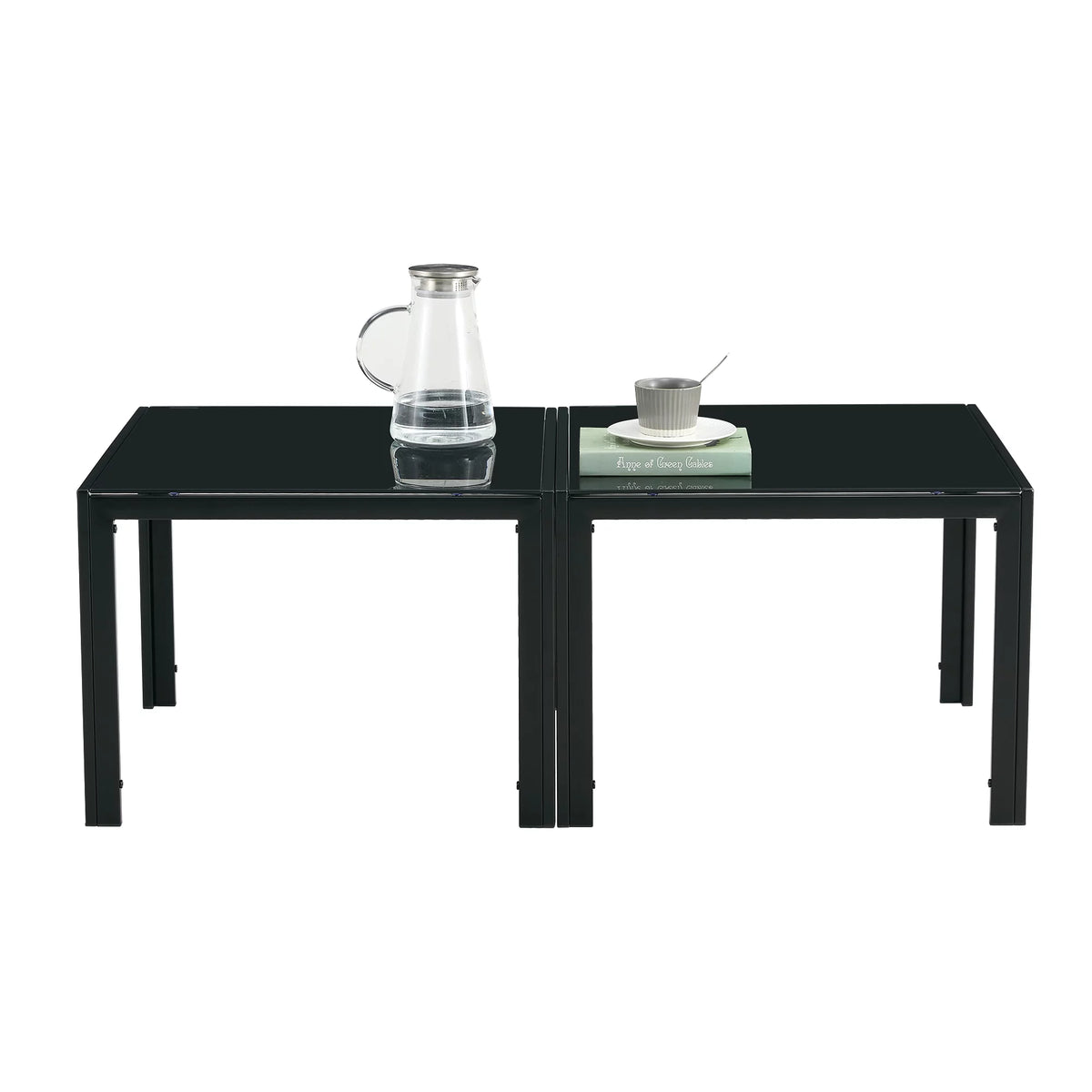 Coffee Table Set of 2 Black Tempered Glass D4549