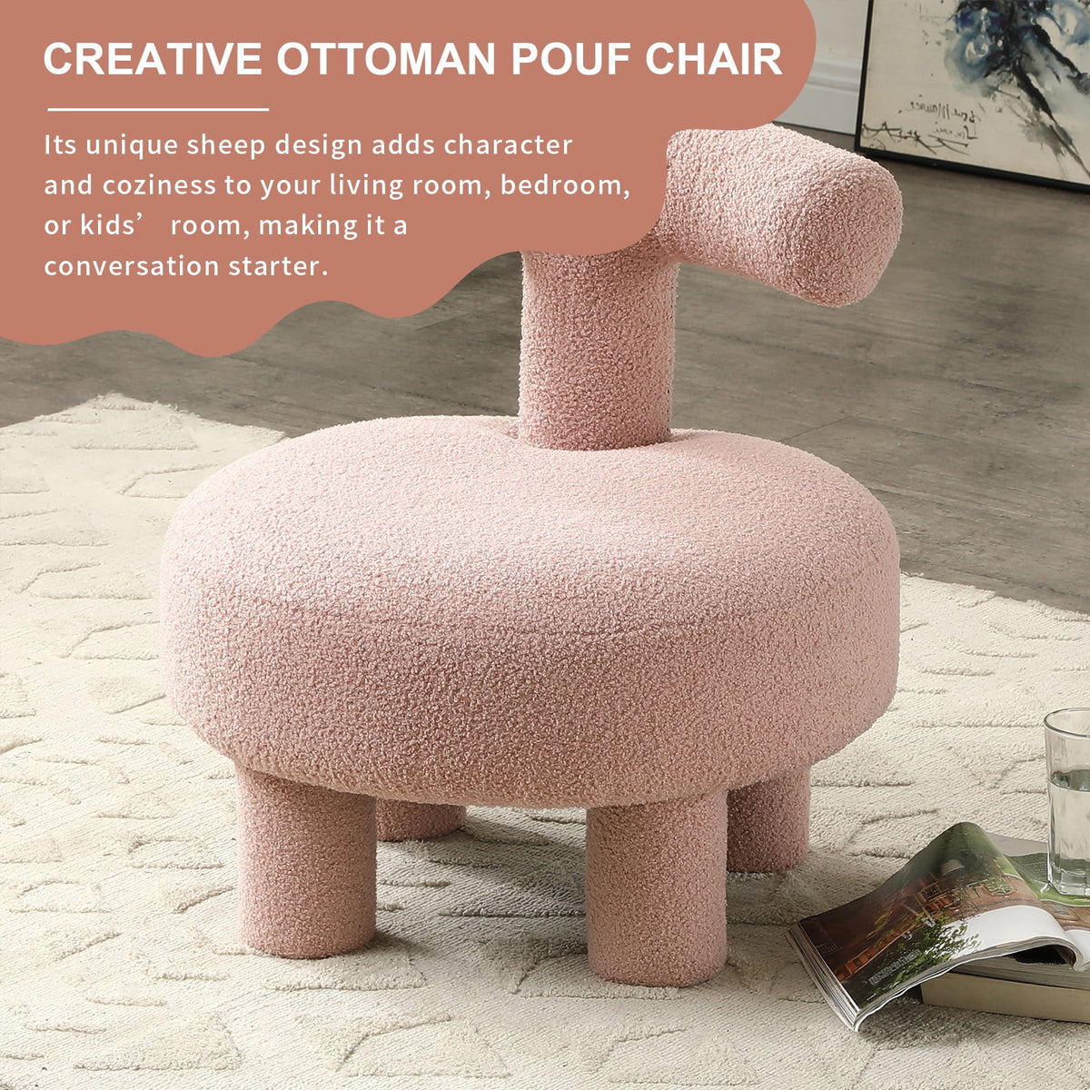 Fuzzy Sherpa Upholstered Ottoman Pouf Chair B22050