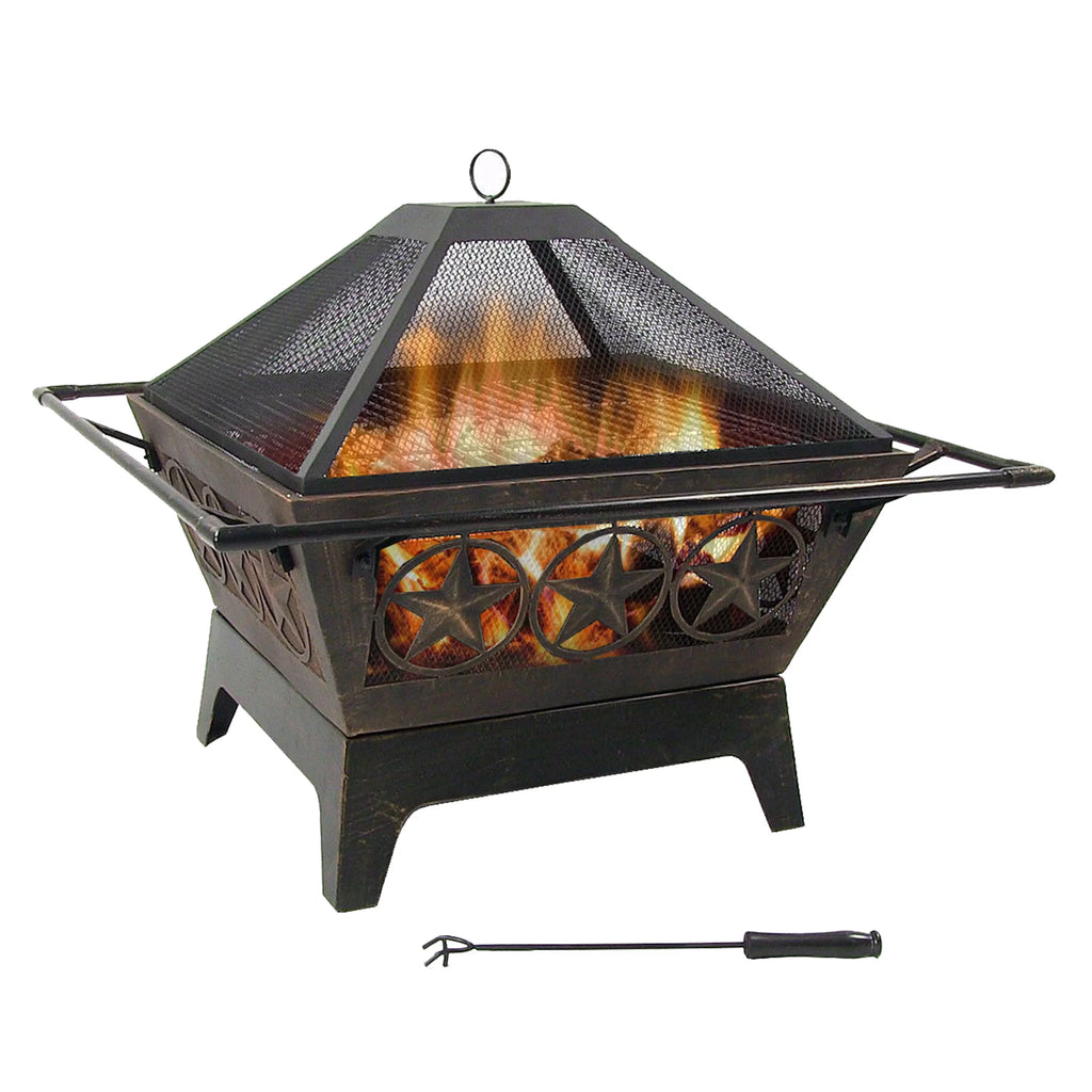 32 Square Outdoor Fire Pit with Cooking Grate & Spark Screen W685