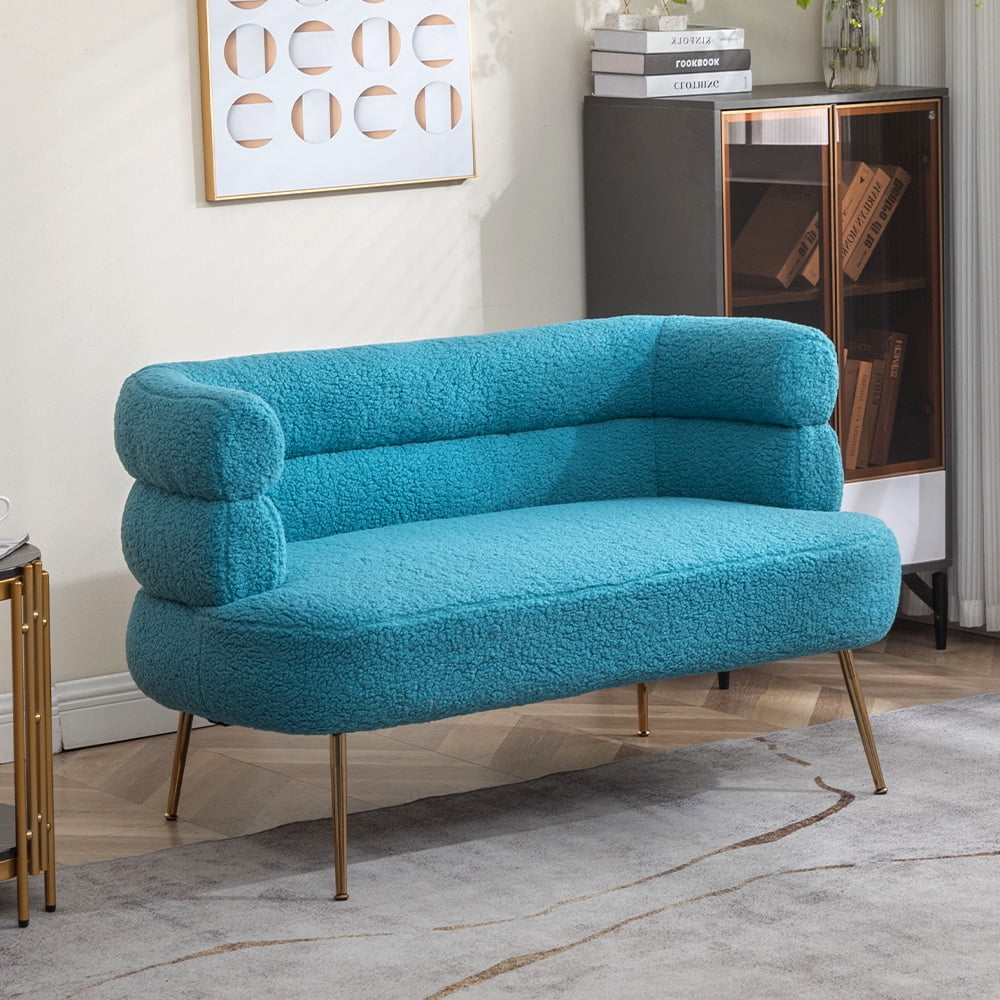 Blue Upholstered Loveseat Lounge Chair with Metal Legs K2863
