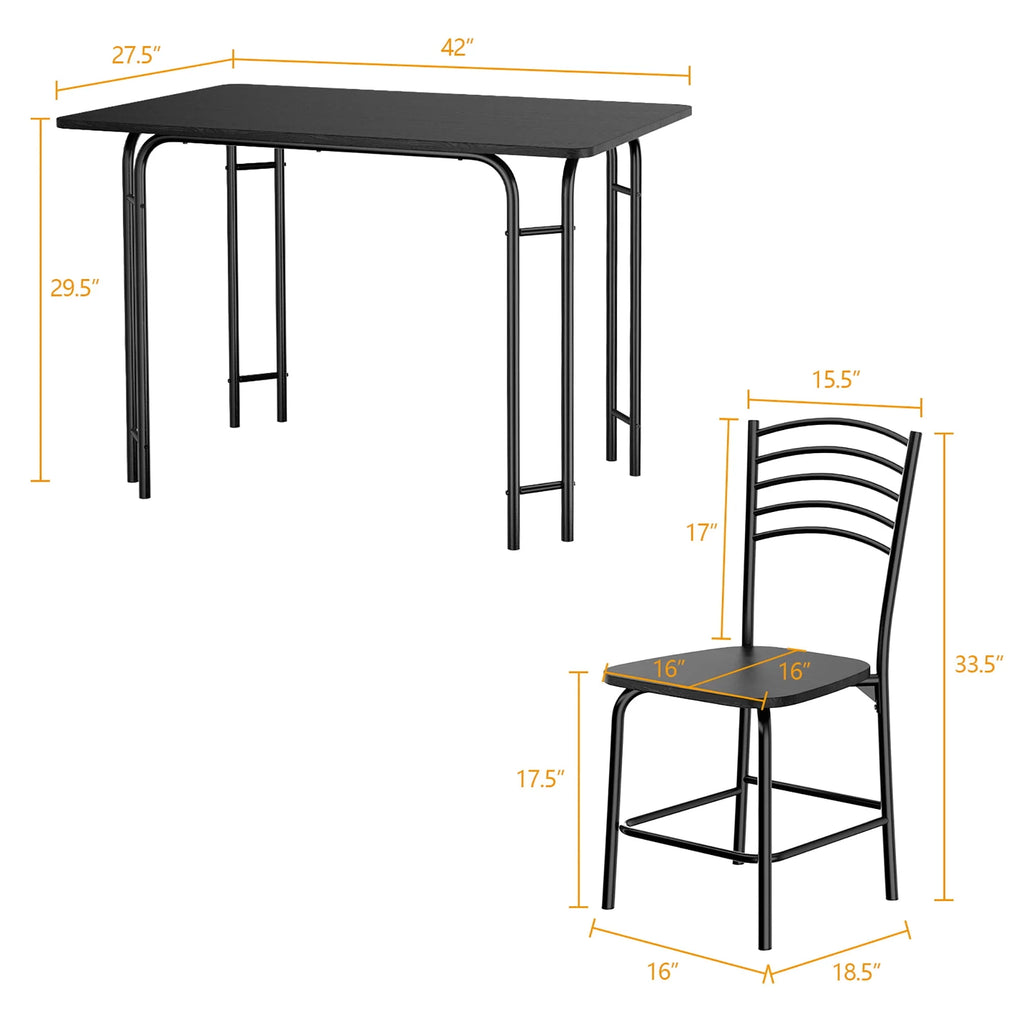 5 Pcs Modern Dining Table Set 4 Chairs Steel Frame Black G206