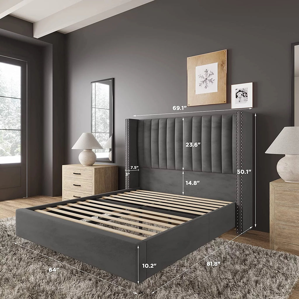 King Size Velvet Upholstered Bed Frame Y694512