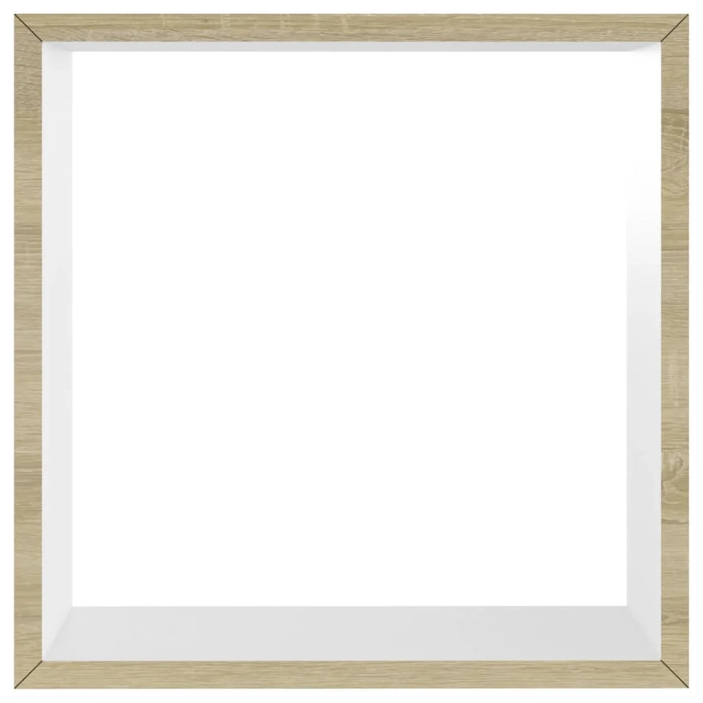 Set of 3 White Sonoma Oak MDF Wall Cube Shelves P12067