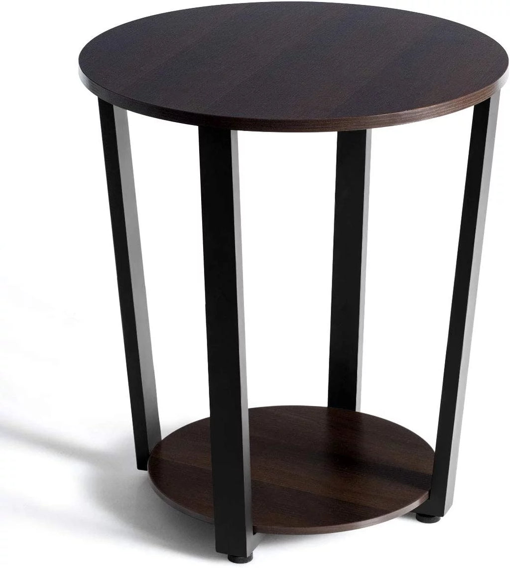 Round 2-Tier Metal End Table with Storage Shelf I675