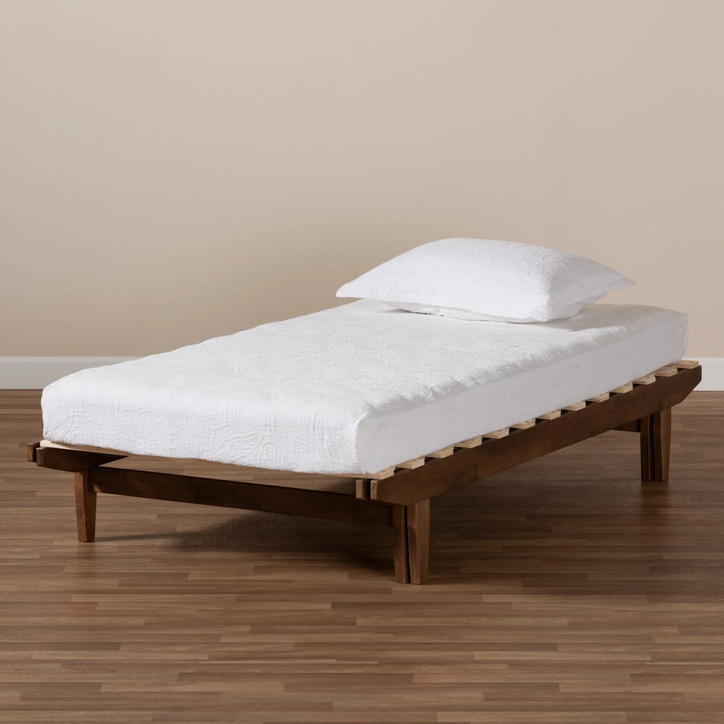 Twin Walnut Rubberwood Expandable Platform Bed Frame L2727