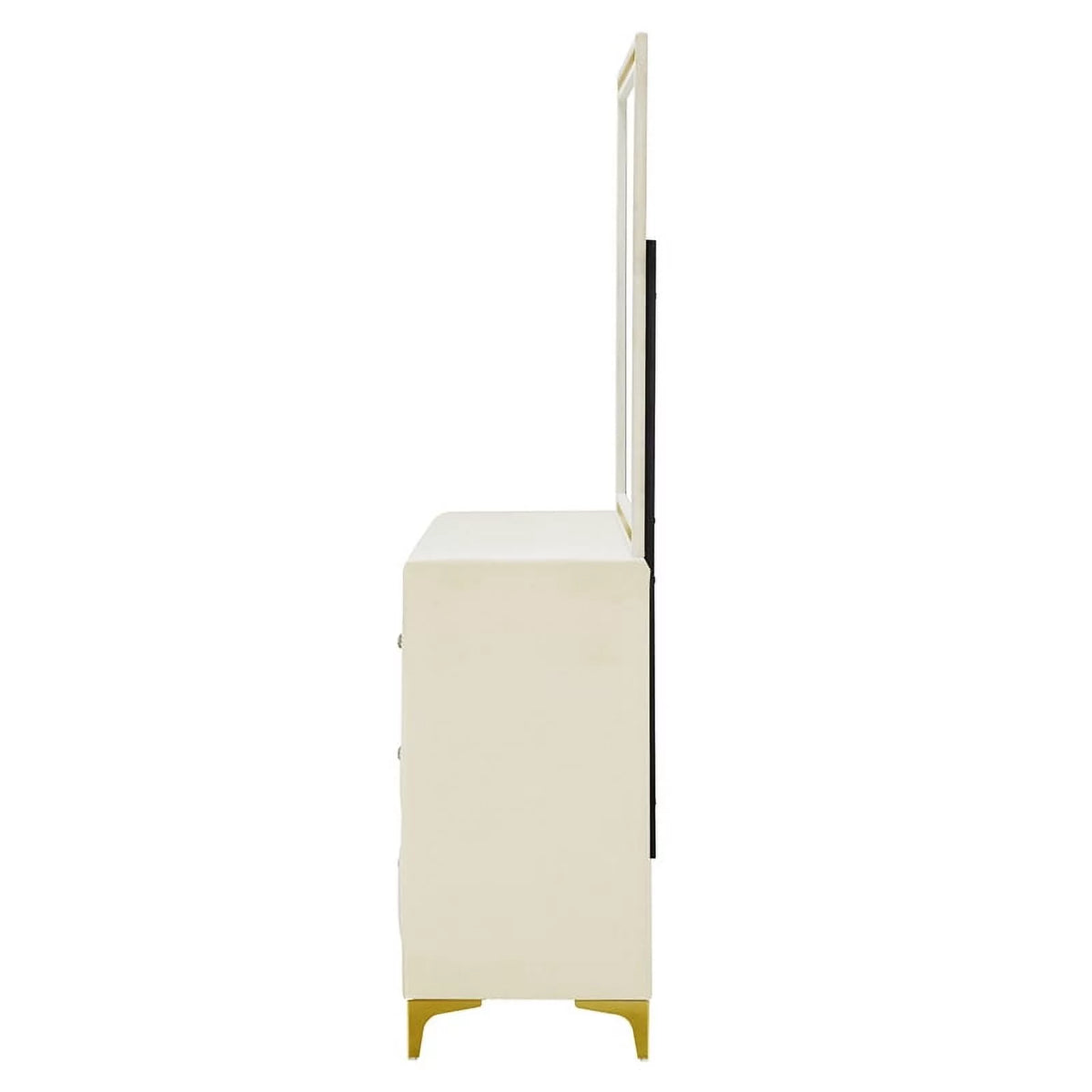 Velvet 6 Drawer Dresser with Mirror and Gold Legs in Cream M366