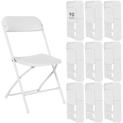 White Plastic Folding Chairs, 10 Pack Stackable Steel Frame O229384
