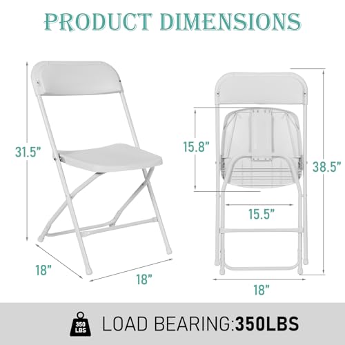 White Plastic Folding Chairs, 10 Pack Stackable Steel Frame O229384