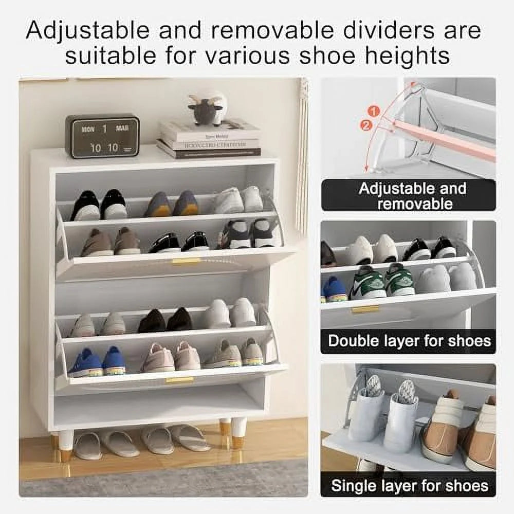 White Slim Shoe Cabinet with Doors I4309