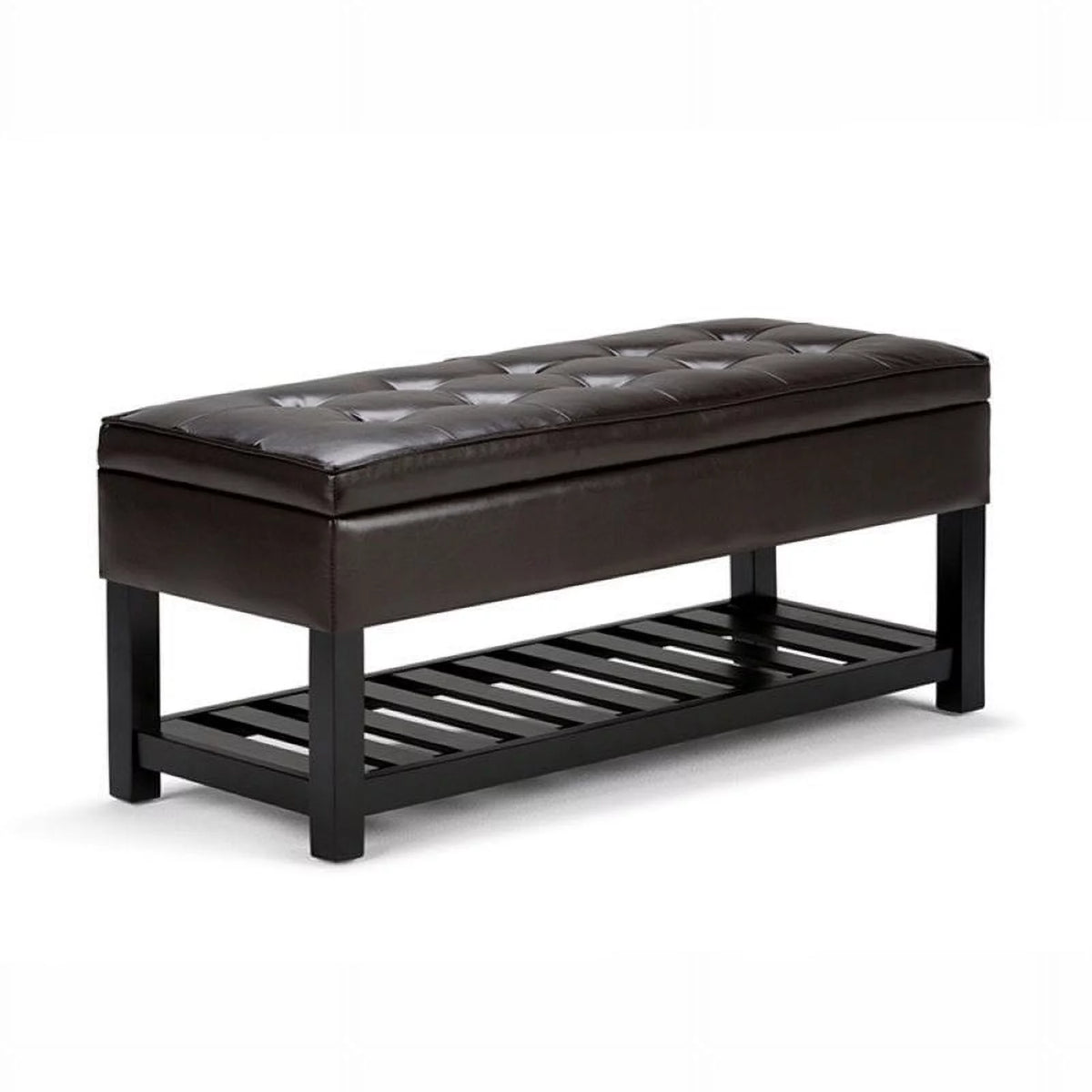 Brown Faux Leather Rectangle Ottoman Bench R90172