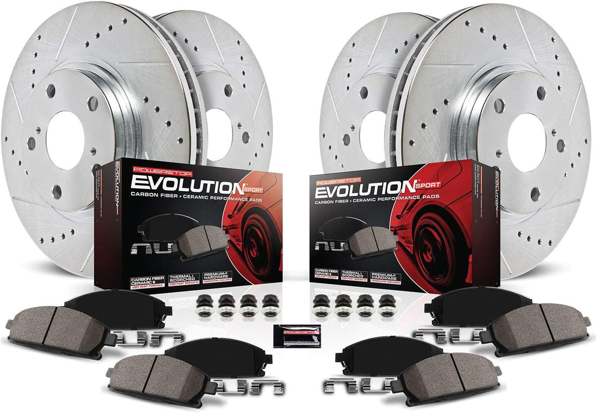 Front and Rear Carbon Fiber Brake Pads with Drilled & Slotted Brake Rotors Kit J392