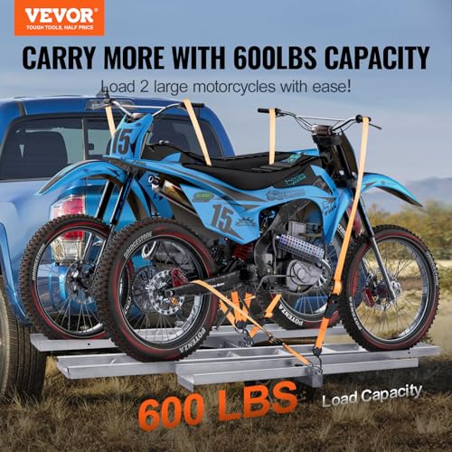 2-Bike 600 LBS Aluminum Motorcycle Hitch Mount Carrier with Ramp P725