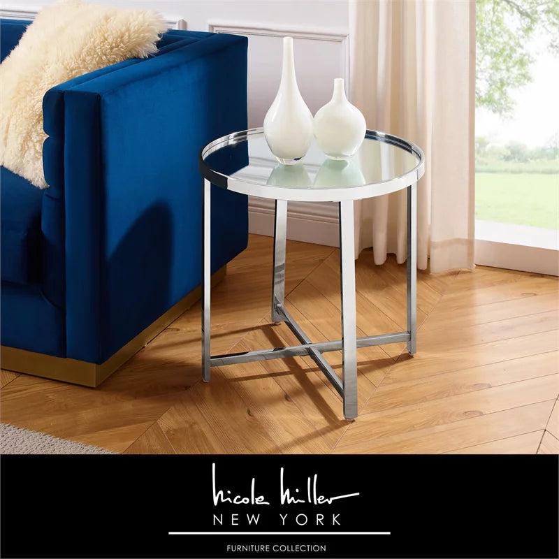 21.6 in. Mirrored Top Cross Legs End Table P6137