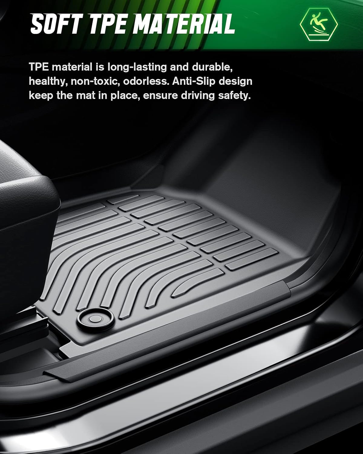 Black TPE Floor Mats Full Set 1st 2nd 3rd Row P544