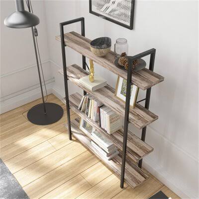 5-Tier Rustic Wood and Metal Bookcase H171