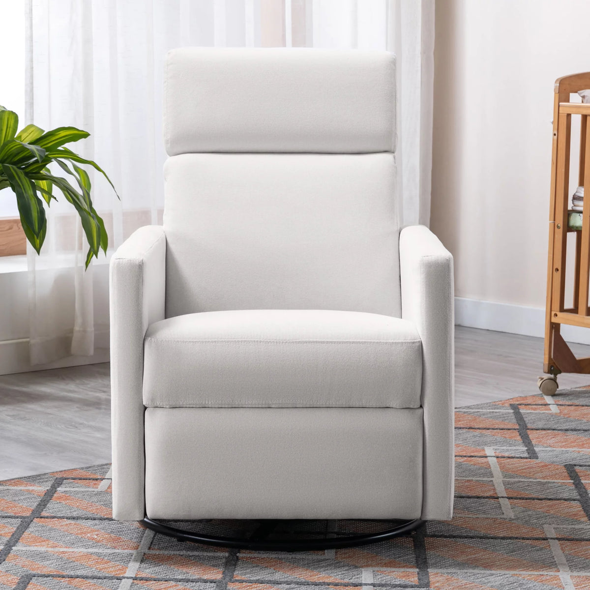 Beige Upholstered Swivel Rocker Recliner Chair D2453